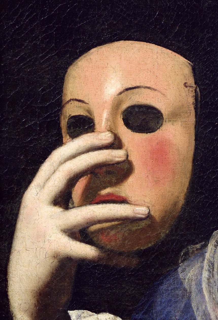 Close up of the mask from Lorenzo Lippi - Woman with a Mask (detail of 154158) - (MeisterDrucke-51457)