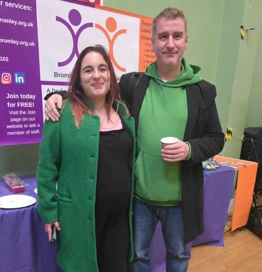 Sonay and James together at a disability pride event in Bromley