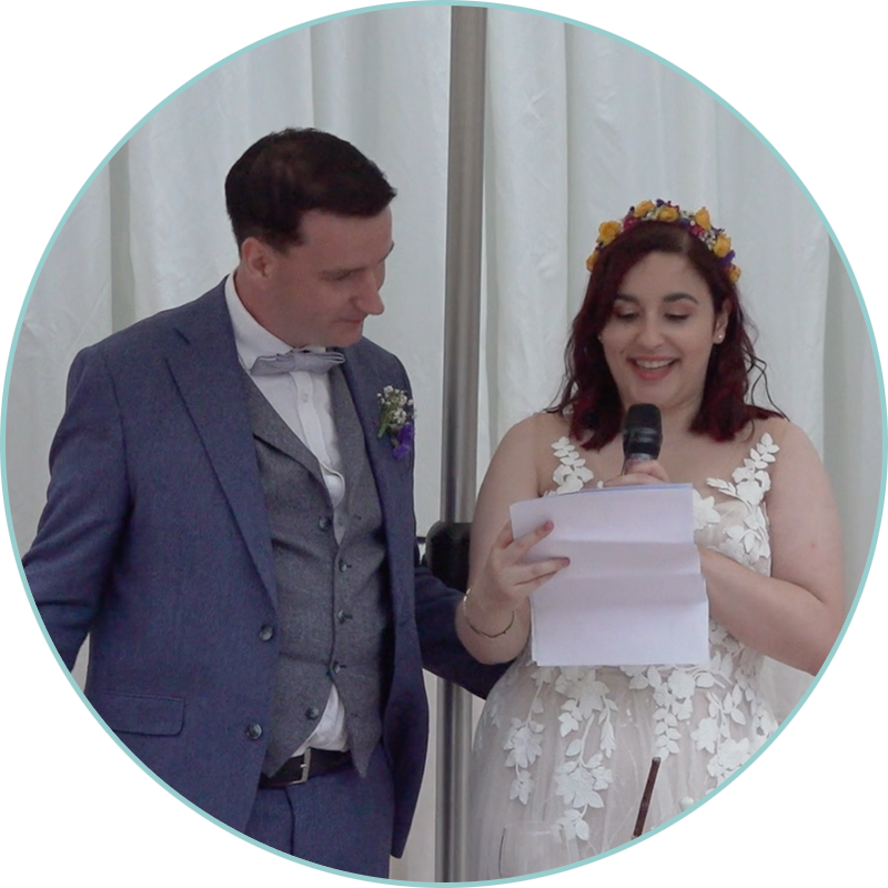 James and Sonay doing their wedding speech.