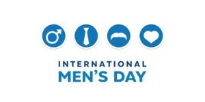 International Men's Day graphic with blue icons and text