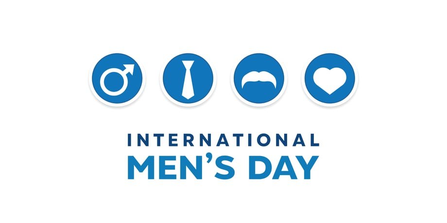 International Men's Day graphic with blue icons and text
