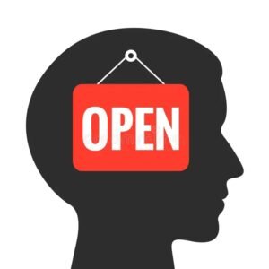 Silhouette of a head with an open sign inside it