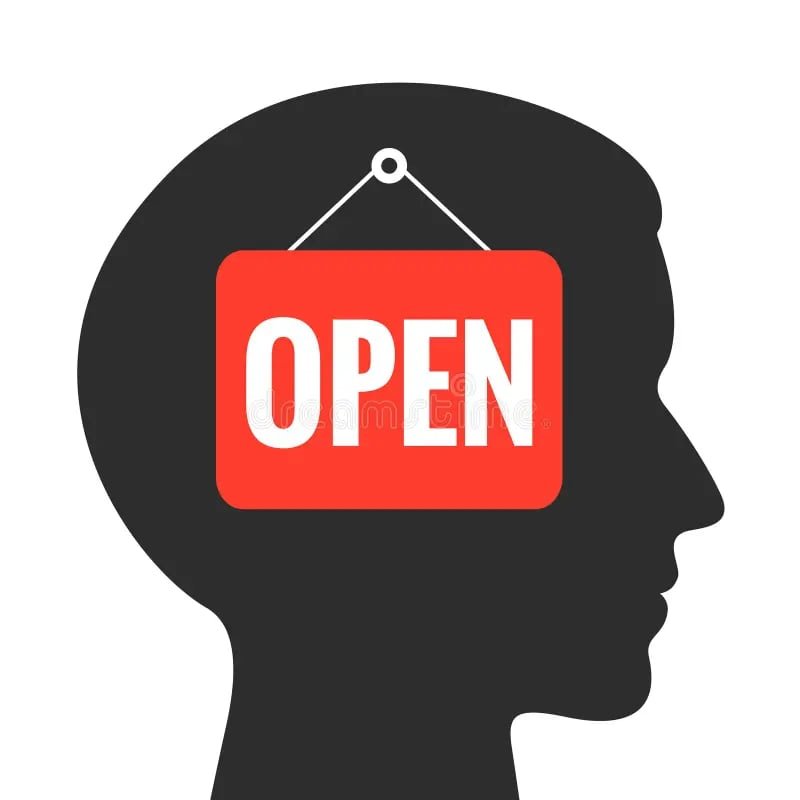 Silhouette of a head with an open sign inside it