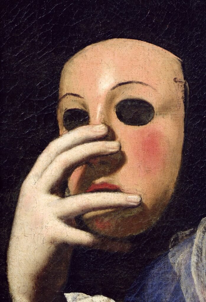 Close up of the mask from Lorenzo Lippi - Woman with a Mask (detail of 154158) - (MeisterDrucke-51457)