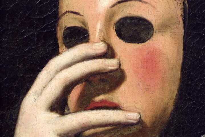 Close up of the mask from Lorenzo Lippi - Woman with a Mask (detail of 154158) - (MeisterDrucke-51457)